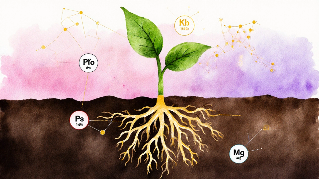 Глубокий корневой системой с светящимися питательными элементами