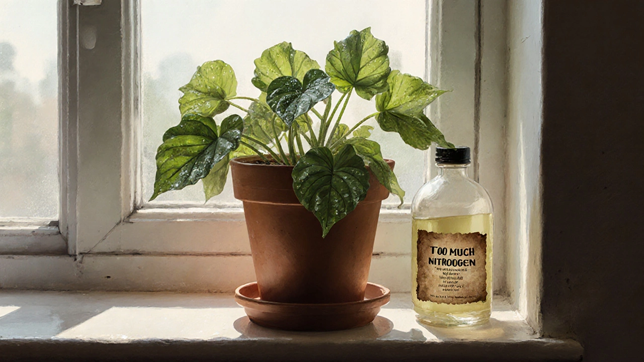 Бегония на подоконнике с рассеянным светом и удобрением с высоким содержанием азота.