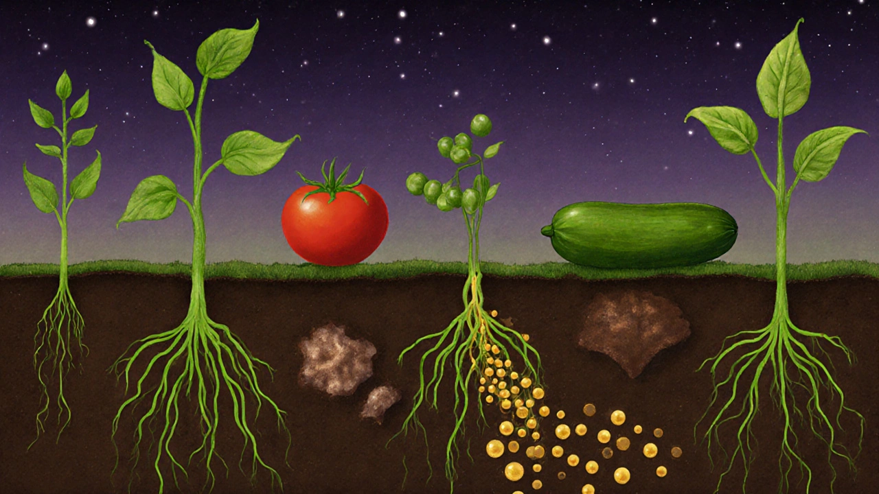 Бобовые растения с корнями, отдающими азот в почву, питая соседние овощи.