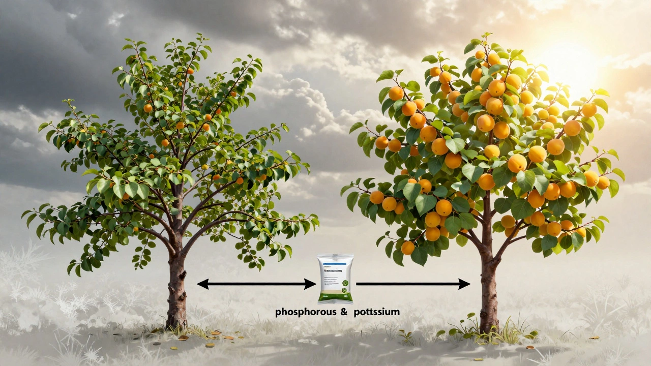 Два состояния абрикоса: без плодов и с обильным урожаем.