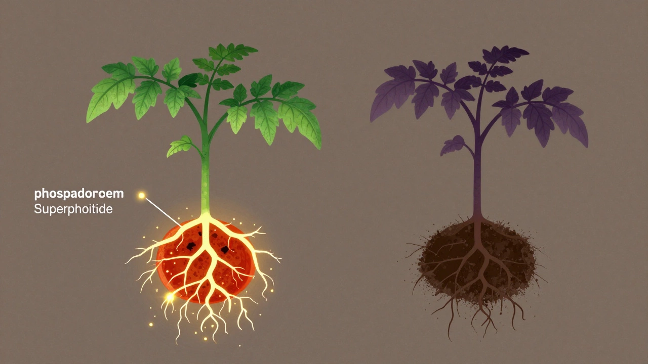 Корневая система томата с ярко выраженным ростом на фоне слабого развития — визуальное сравнение влияния фосфора.