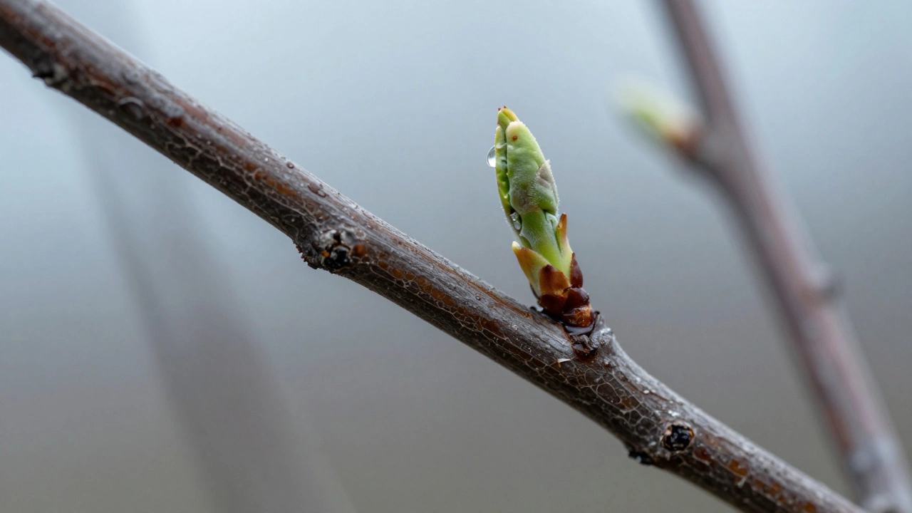 Крупный план старого дерева и молодого побега на холодном фоне