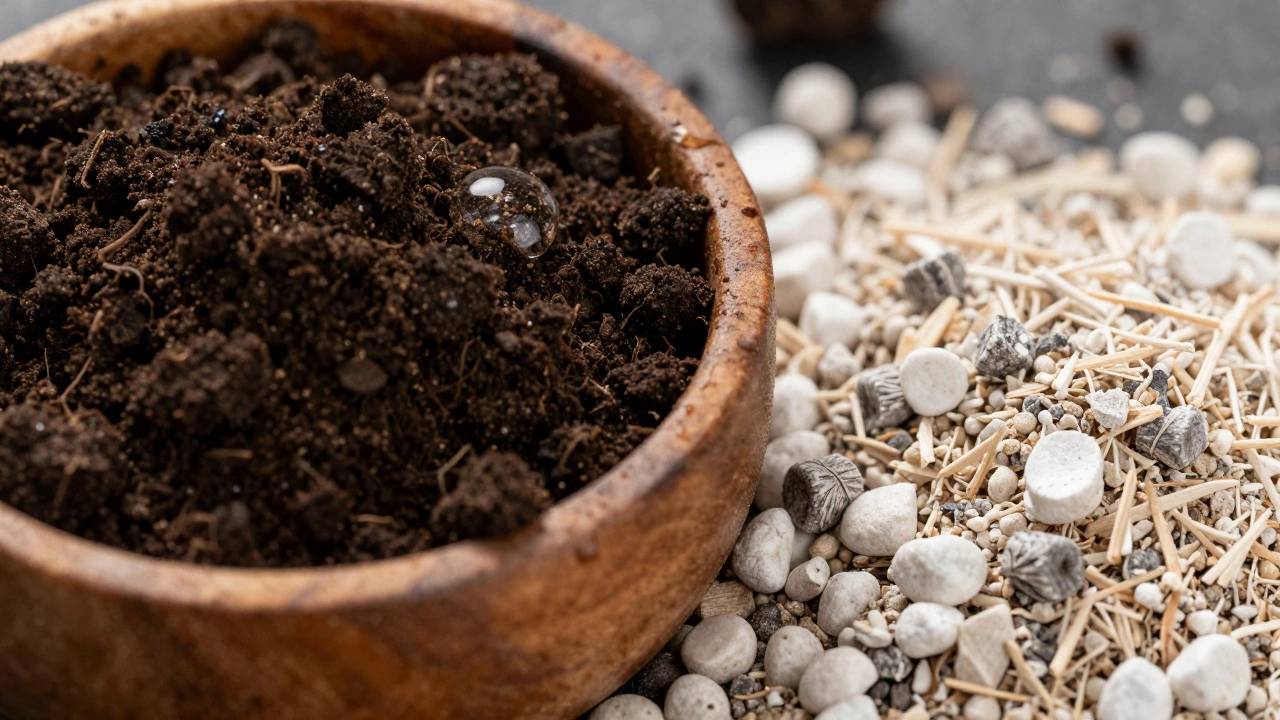 Макросъемка смеси гумуса и песка для улучшения почвы