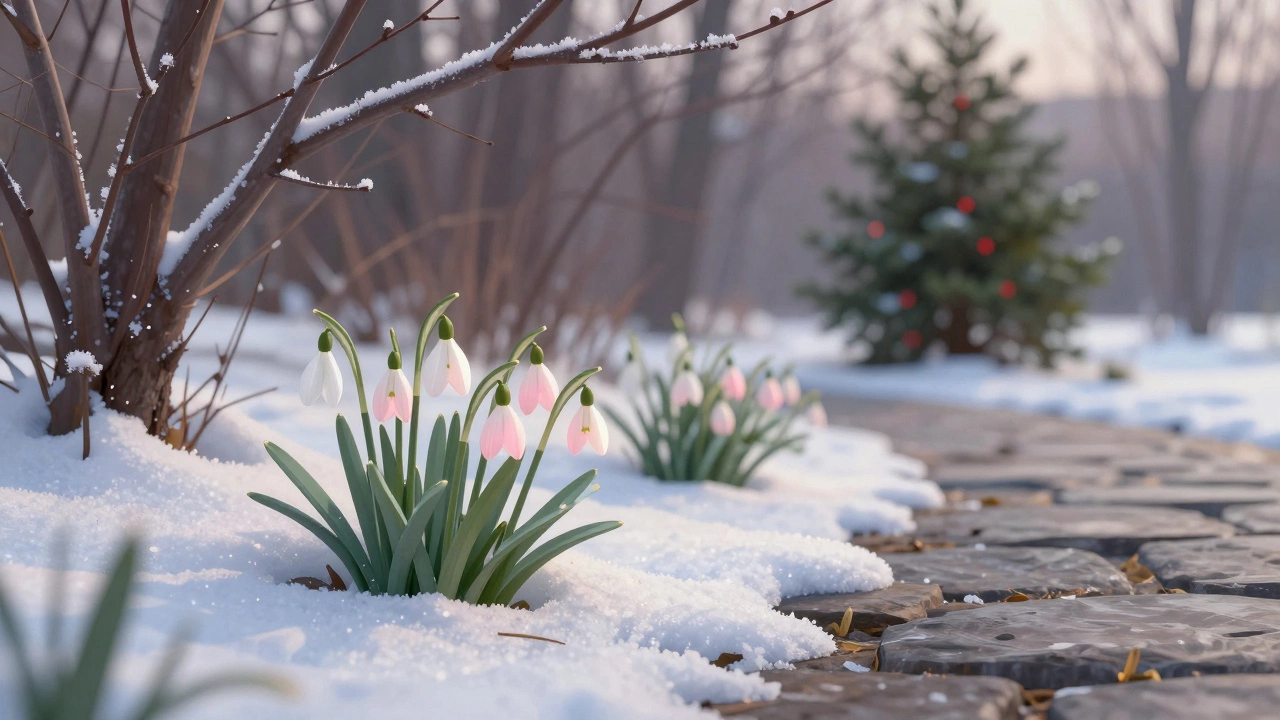 Маленькие цветы снежной гвоздики пробиваются сквозь снег в ранней весне в Самаре.
