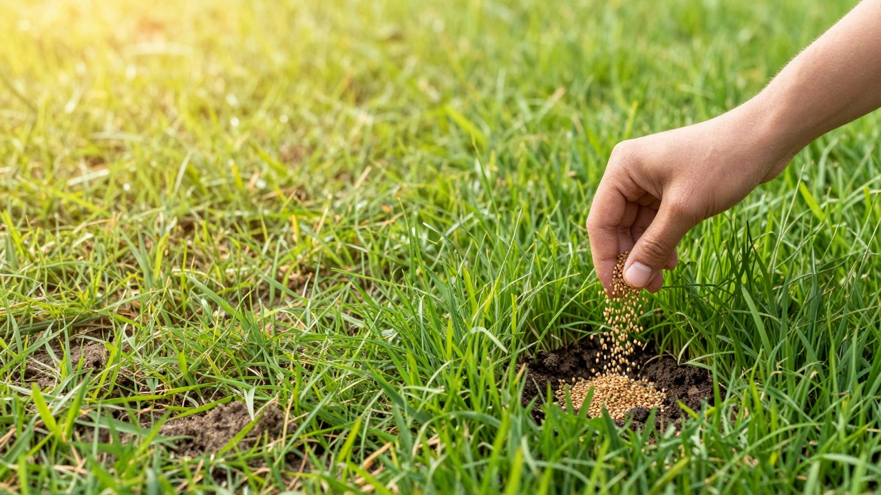 Процесс восстановления газона: подсев семян и удобрение почвы после вычесывания